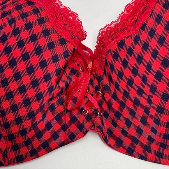 Frederick’s Of Hollywood Lightly Lined Bra Womens Size 42DD Red Plaid Underwire - Picture 4 of 11